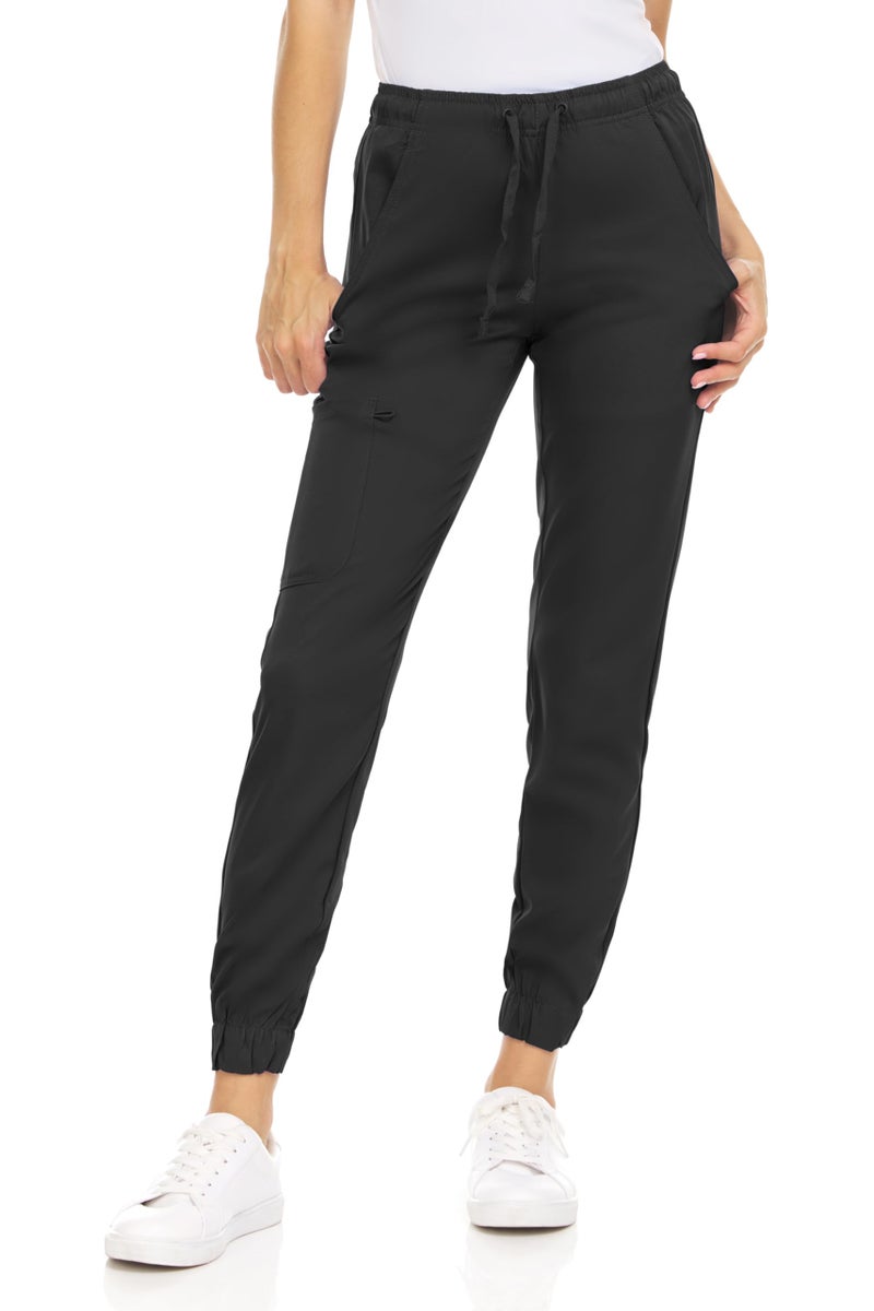 MediChic Womenâ€™s Medical Scrub Jogger Pants â€“ 4 Pockets, 4-Way Stretch, Moisture-Wicking, Anti-Wrinkle, Soft Flex Fabric Black - Image 1